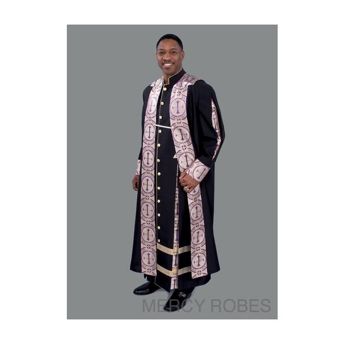 Mens Clergy Robe Style Exd185 Exclusive (Black/Purple Gold) With Chimere