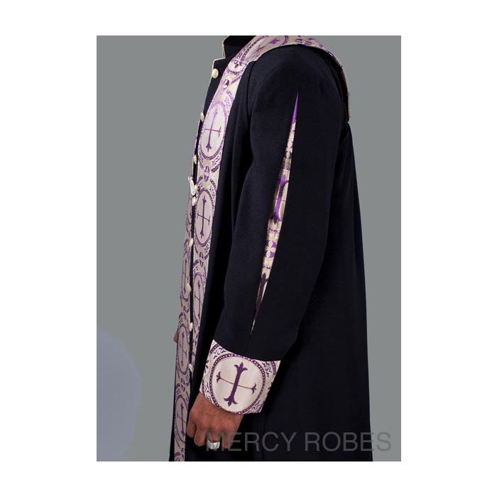 Mens Clergy Robe Style Exd185 Exclusive (Black/Purple Gold) With Chimere