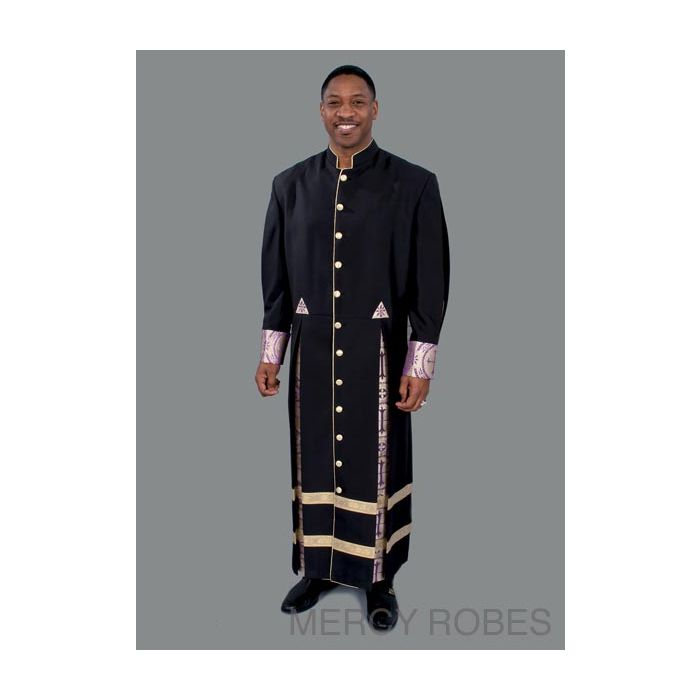 Mens Clergy Robe Style Exd185 Exclusive (Black/Purple Gold) With Chimere