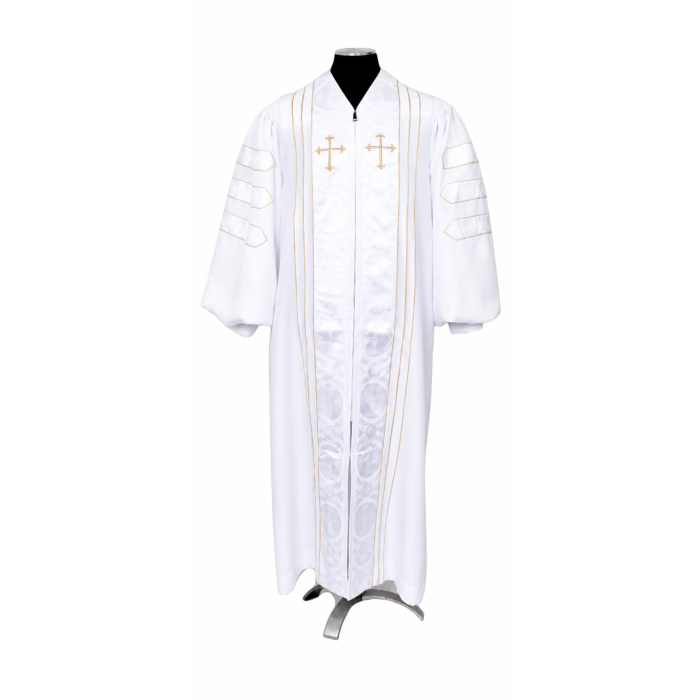 Womens Pulpit Robe Style Ppr-091720 White/Gold (With Doctoral Bars) | Size: 14