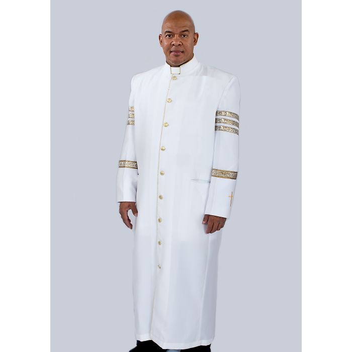 Mens Clergy Robe Style Bjn125 With Bars (White/Gold)
