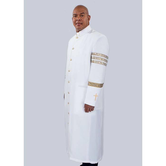 Mens Clergy Robe Style Bjn125 With Bars (White/Gold)