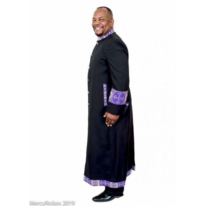 Mens Clergy Robe Style Rs011 (Black/Purple-Gold Emb LT)