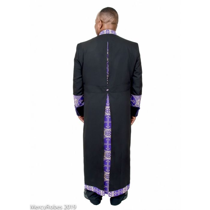 Mens Clergy Robe Style Rs011 (Black/Purple-Gold Emb LT)