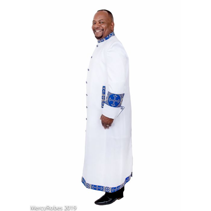 Mens Clergy Robe Style Rs011 (White/Royal-Gold Emb LT)