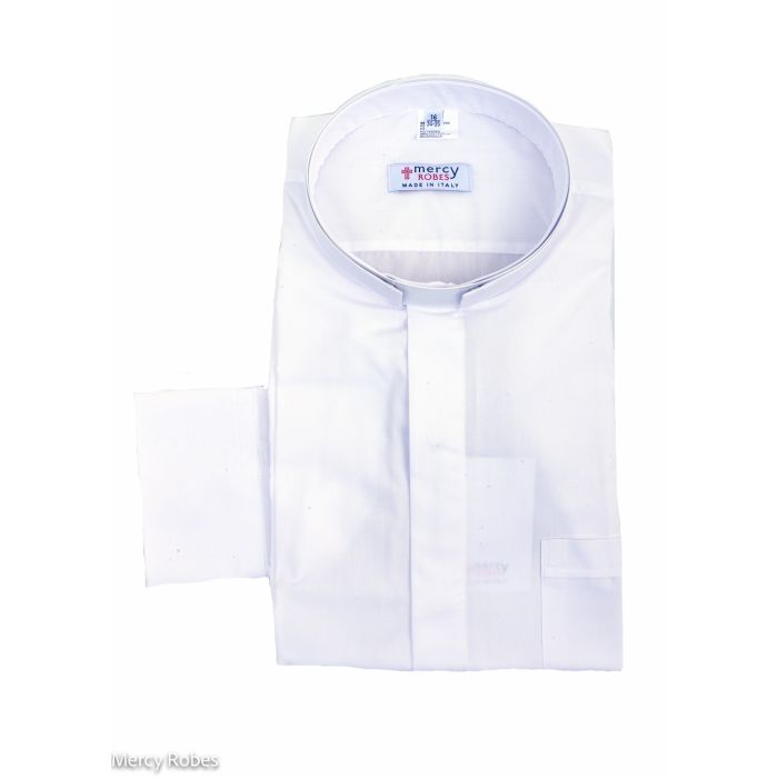 Mens Long Sleeve Premium Tonsure Collar Clergy Shirt (White) Imported Italian | Size: 18 - 32/33