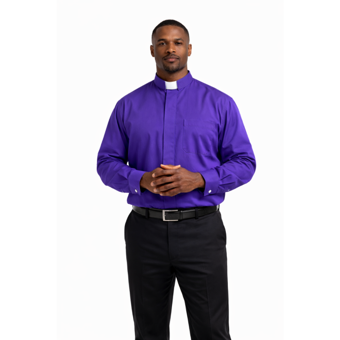 Mens Long Sleeve French Cuff Tab Collar Clergy Shirt (Roman Purple) | Size: 18.5 - 36/37