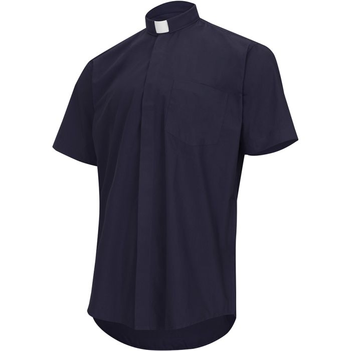 Mens Short Sleeves Tab Collar Clerical Shirt (Navy Blue)