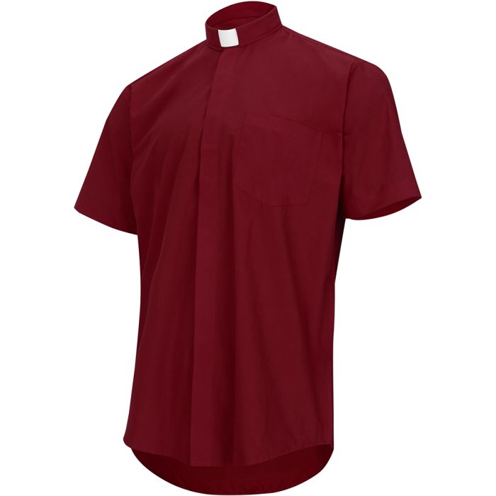 Mens Short Sleeves Tab Collar Clerical Shirt (Burgundy)