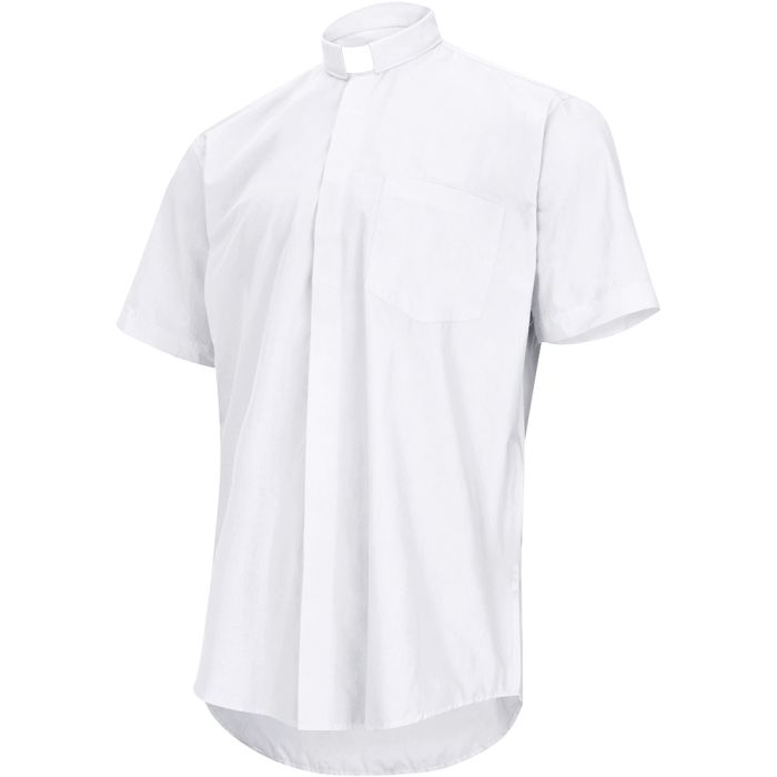 Mens Short Sleeves Tab Collar Clerical Shirt (White)