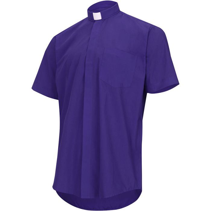 Mens Short Sleeves Tab Collar Clerical Shirt (Roman Purple)