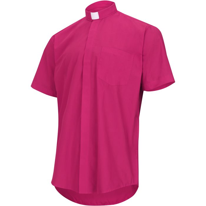 Mens Short Sleeves Tab Collar Clerical Shirt (Fuchsia)