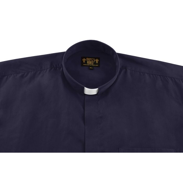 Mens Short Sleeves Tab Collar Clerical Shirt (Navy Blue)