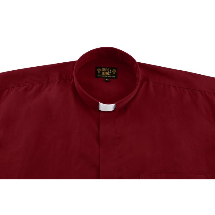 Mens Short Sleeves Tab Collar Clerical Shirt (Burgundy)