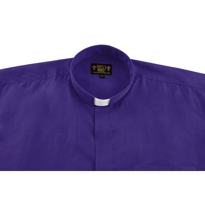 Mens Short Sleeves Tab Collar Clerical Shirt (Roman Purple)