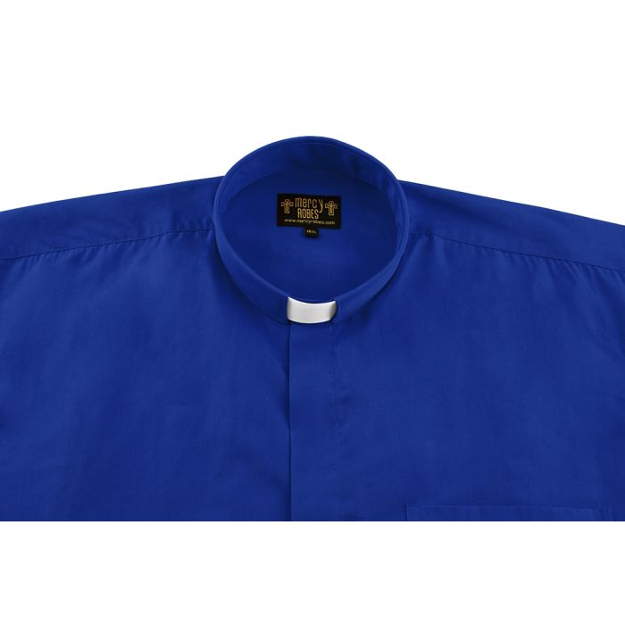 Mens Short Sleeves Tab Collar Clerical Shirt (Royal Blue)