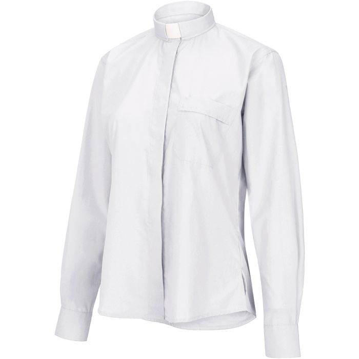 Womens Long Sleeve Tab Collar Clergy Shirt (White)