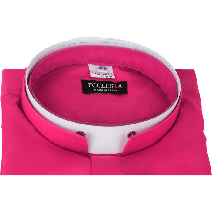 Mens Long Sleeve Premium Tonsure Collar Clergy Shirt (Fuchsia) Imported Italian