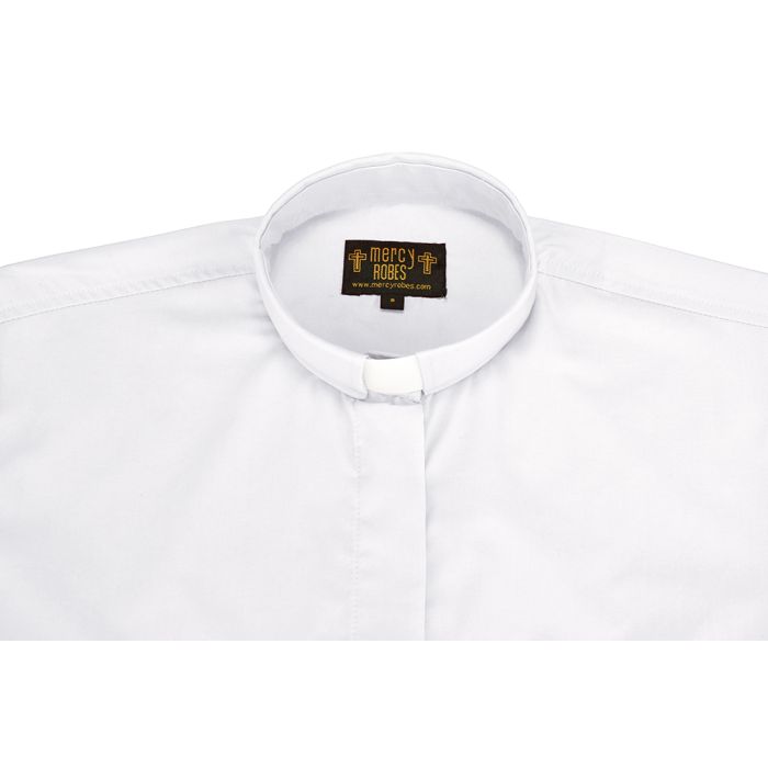Womens Long Sleeve Tab Collar Clergy Shirt (White)