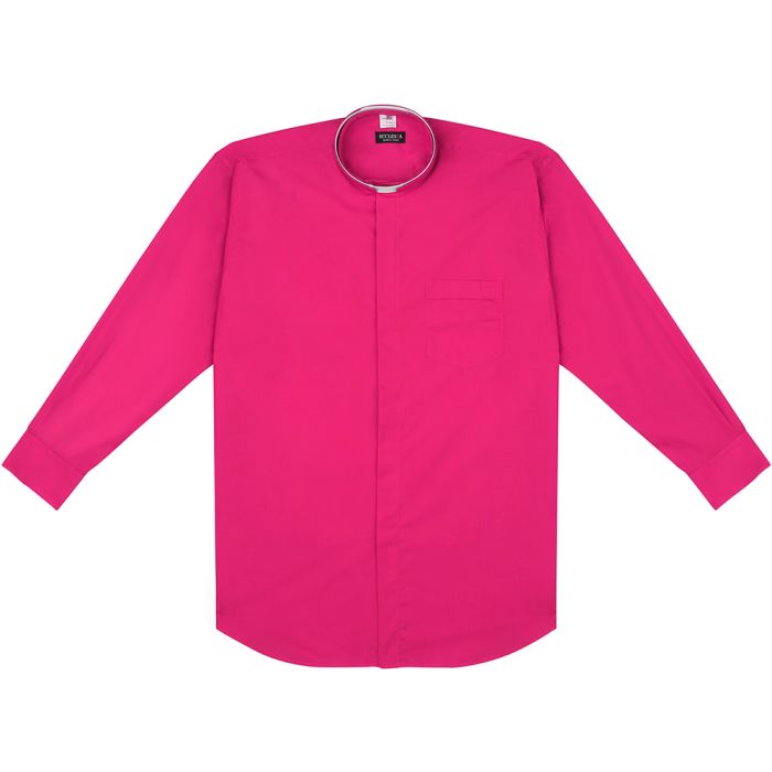 Mens Long Sleeve Premium Tonsure Collar Clergy Shirt (Fuchsia) Imported Italian