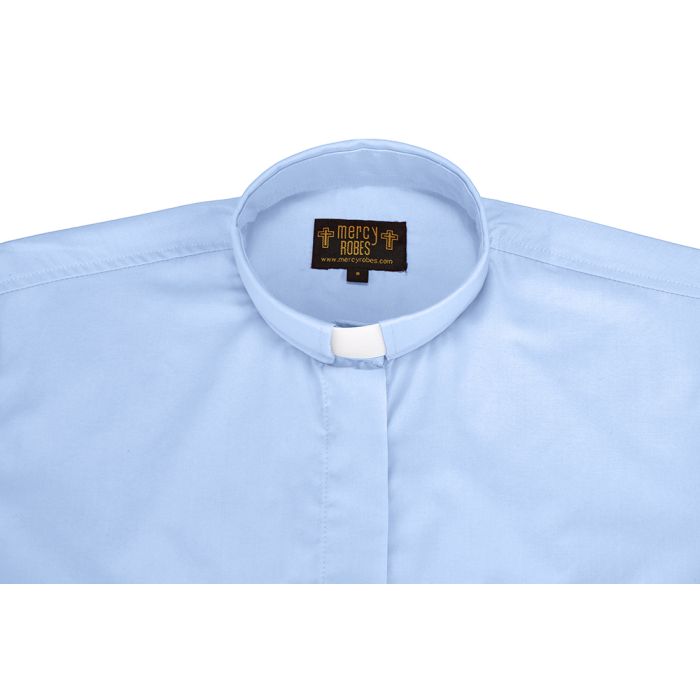 Womens Long Sleeves Tab Collar Clergy Shirt (Light Blue)