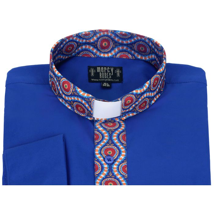 Two Tone Long Sleeve French Cuff Tab (Blue/Kente 03)