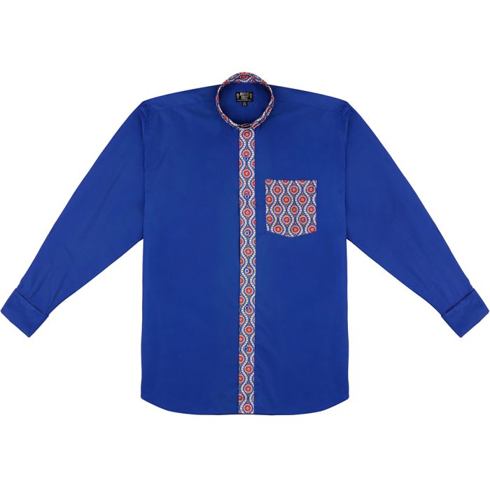 Two Tone Long Sleeve French Cuff Tab (Blue/Kente 03)
