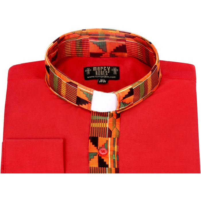 Two Tone Long Sleeve French Cuff Tab (Red/Kente 02)
