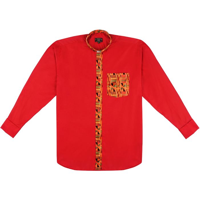 Two Tone Long Sleeve French Cuff Tab (Red/Kente 02)