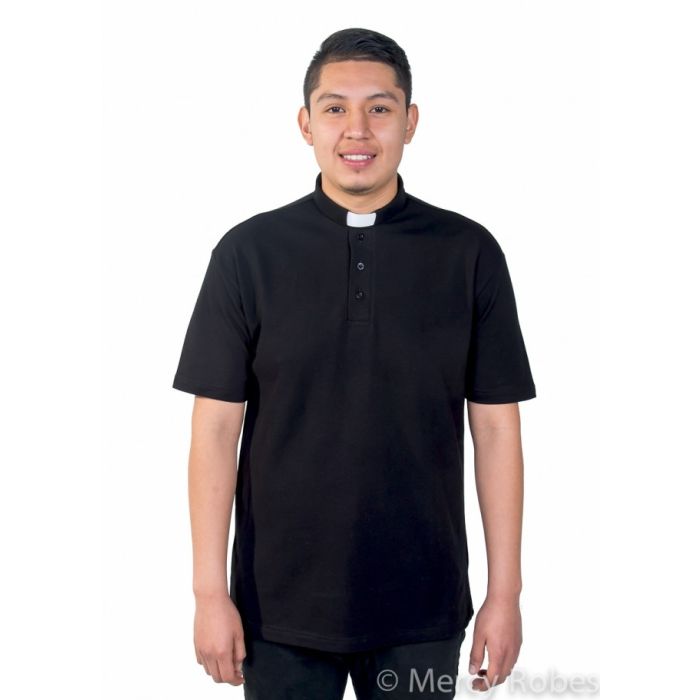 Mens Clergy Polo Short Sleeves Tab Collar Shirt (Black)