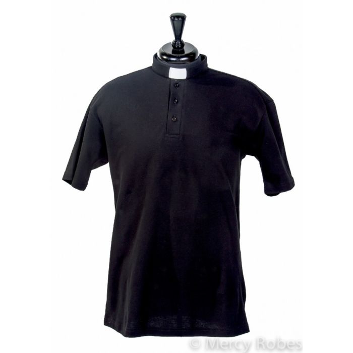 Mens Clergy Polo Short Sleeves Tab Collar Shirt (Black)