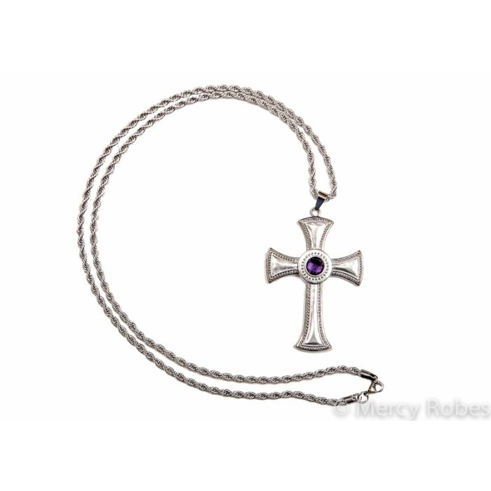ベース clefs CrossStrain Pectoral Cross With Chain Style Sbats002 S-P (Purple Stone)