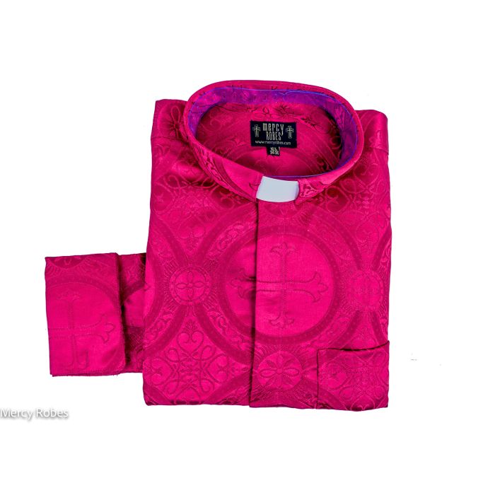 Mens Long Sleeves French Cuff Tab Collar Clergy Shirt (Fuchsia LT)
