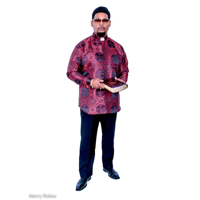 Mens Long Sleeves French Cuff Tab Collar Clergy Shirt Black Red LT
