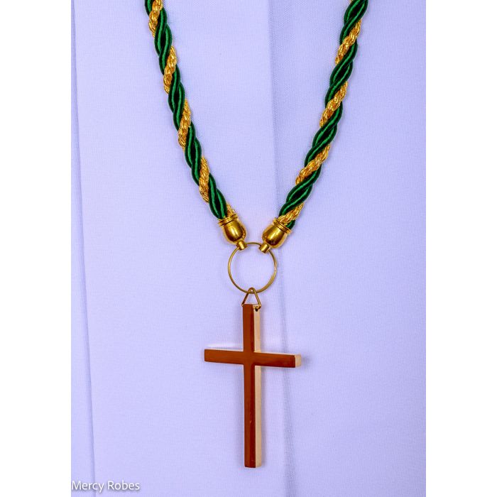 Two Tone Clergy Cord (Forest Green/Gold) Gold Cross 023