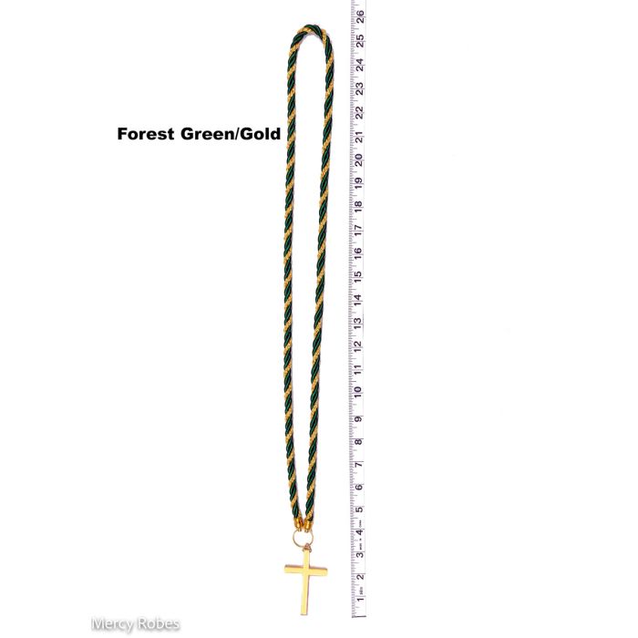 Two Tone Clergy Cord (Forest Green/Gold) Gold Cross 023