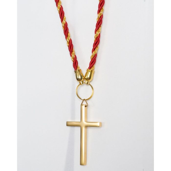 Two Tone Clergy Cord 036 (Red/Gold) With Stainless Steel Gold Plated Cross