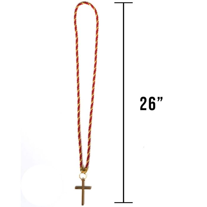 Two Tone Clergy Cord 036 (Red/Gold) With Stainless Steel Gold Plated Cross