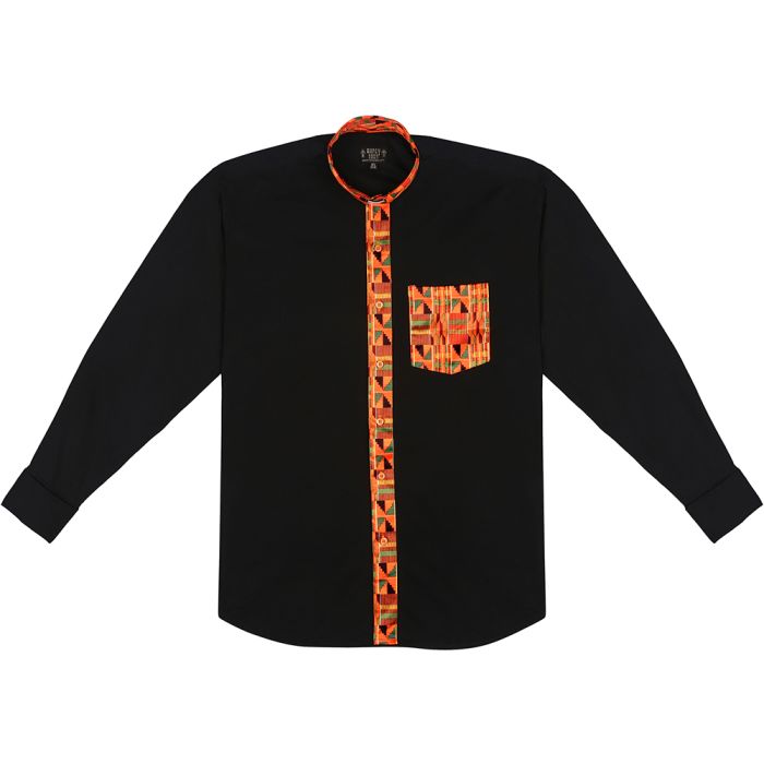 Two Tone Long Sleeve French Cuff Tab (Black/Kente 01)