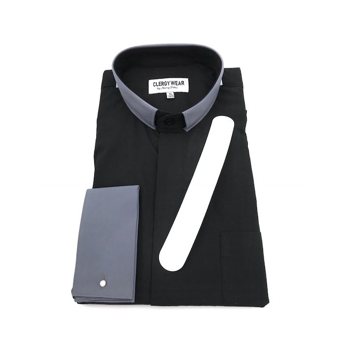 Two Tone Long Sleeve French Cuff Tab (Black/Grey)