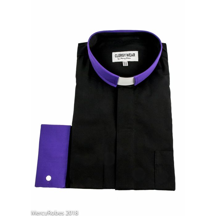 Two Tone Long Sleeve French Cuff Tab (Black/Purple)