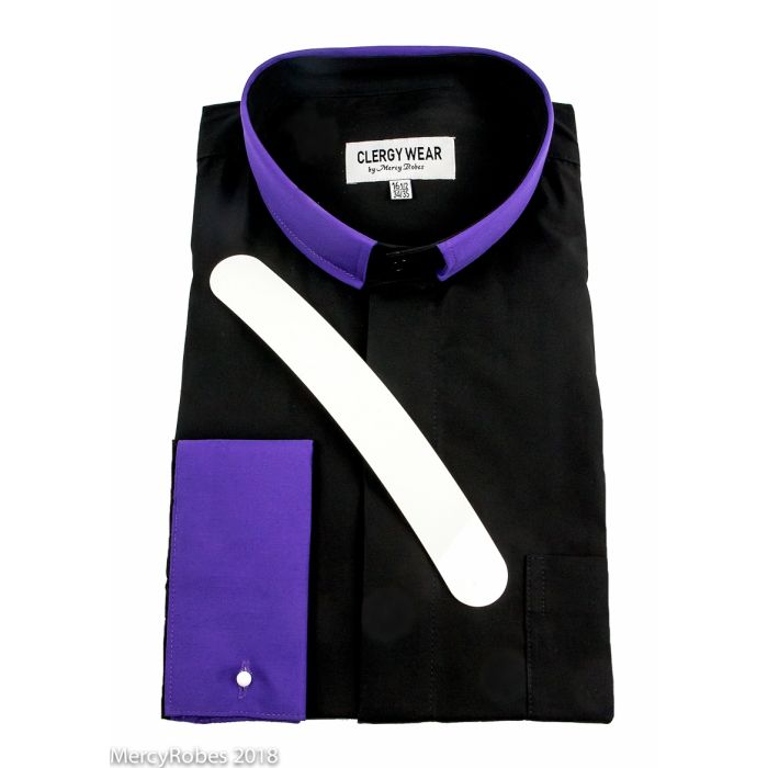 Two Tone Long Sleeve French Cuff Tab Black Purple