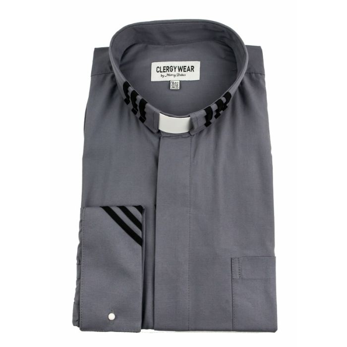 grey french cuff dress shirt Two Tone Long Sleeve French Cuff Tab (Grey/Black Stripe)