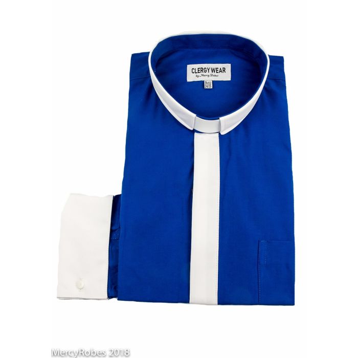 royal blue french cuff dress shirt Two Tone Long Sleeve French Cuff Tab (Royal Blue/White Placket) | Size: 19