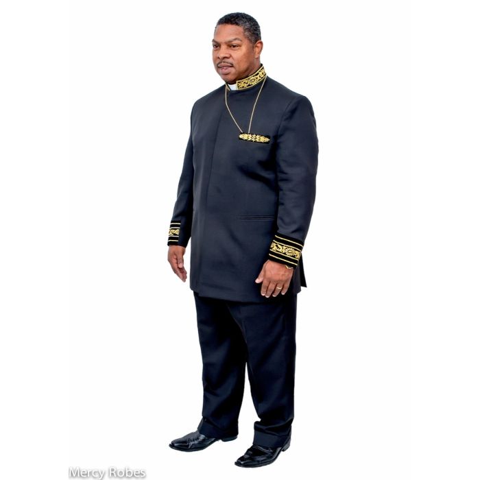 Mens Preaching Jacket & Pants Style CJ048 (Black/Gold)