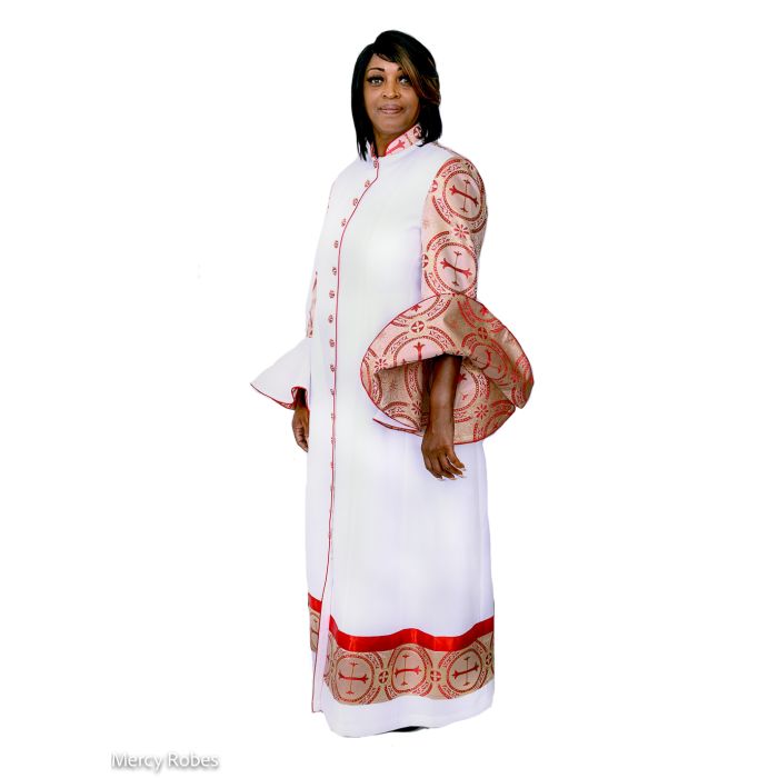 Womens Robe Style LR202401 - Elegant White/Red-Gold Design for Comfort and  Style