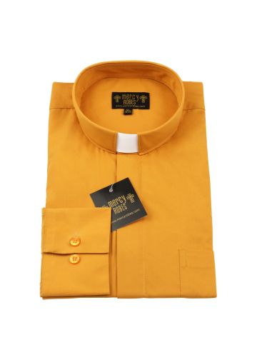 Mens Long Sleeve Standard Cuff Tab Collar Clergy Shirt (Gold)