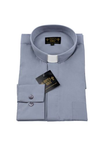 Mens Long Sleeve Standard Cuff Tab Collar Clergy Shirt (Light Grey)