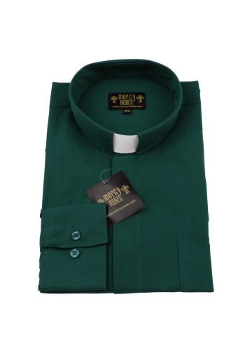 Mens Long Sleeve Standard Cuff Tab Collar Clergy Shirt (Green)