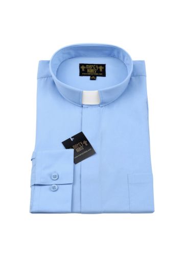 Mens Long Sleeve Standard Cuff Tab Collar Clergy Shirt (Light Blue)